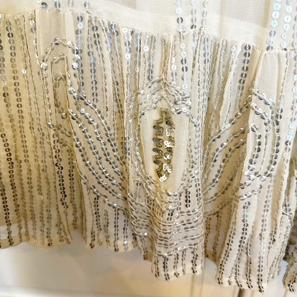 Anthropologie Carolina K Women’s Charo Off Shoulder Cream Sequined Boho Dress - Picture 9 of 14